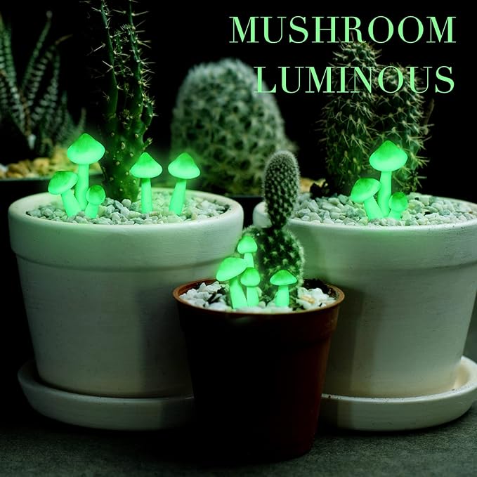Taiyin 5 Pcs Luminous Mushroom Miniature Garden Mushrooms Outdoor Decor Waterproof Glow in The Dark Yard Decor for Fairy Outdoor Garden Micro Landscape Christmas Tree Decor-VerdiqueGarden
