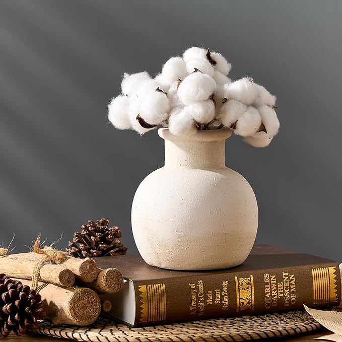 SIDUCAL Ceramic Rustic Farmhouse Vase | 6 Inch Pottery Decorative Boho Flower Vase for Home Decor, Table, Living Room, Bathroom Decoration, Shelf Decor, Mantel, Wedding, White-VerdiqueGarden