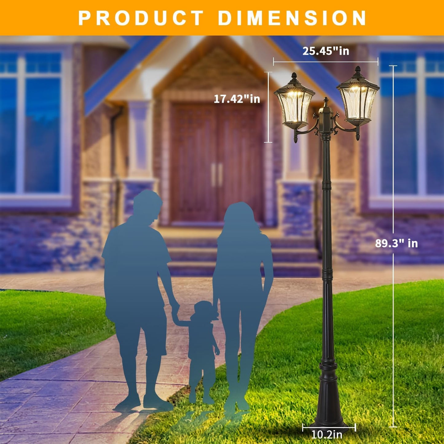 Outdoor Solar Lamp Post Lights with Dusk to Dawn Sensor, Waterproof 2-Head Large Lantern Street Lights, Modern Solar Column Pole Light Fixtures for Outside, Garden, Driveway, Backyard, Black-VerdiqueGarden