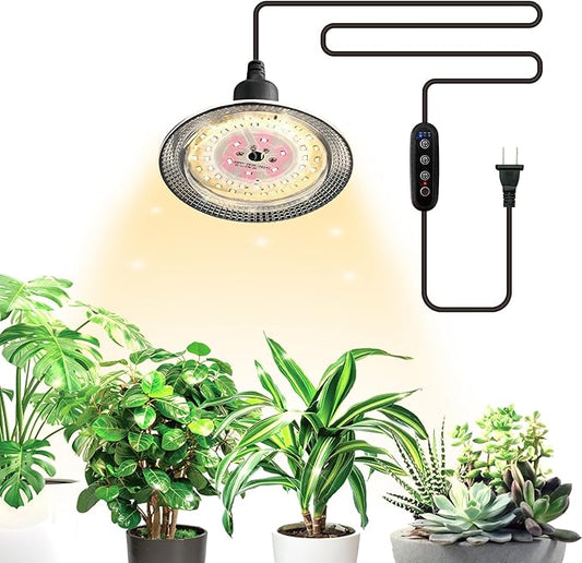 Grow Light Bulbs Indoor Plants Lights Adjustable Cord,Timer, Full Spectrum Plant Growing Lamp for Seedling,Greenhouse,Seedlings (1 Light (14.7ft))-VerdiqueGarden