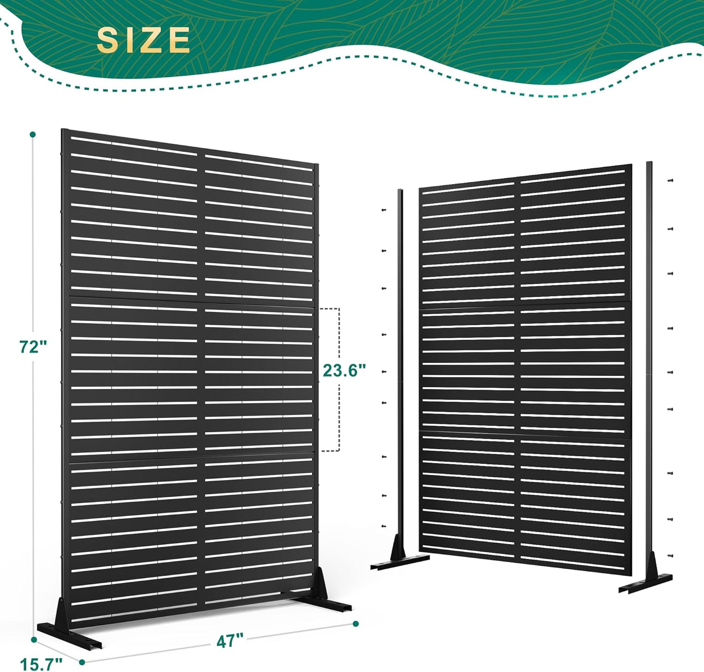 72" H×47" W Metal Privacy Screen Outdoor Privacy Screen Freestanding, Outdoor Privacy Screens and Panels for Patio Lawn Deck, Outdoor Privacy Panels Decorative Privacy Fence(Consists of 3 Panels)-VerdiqueGarden