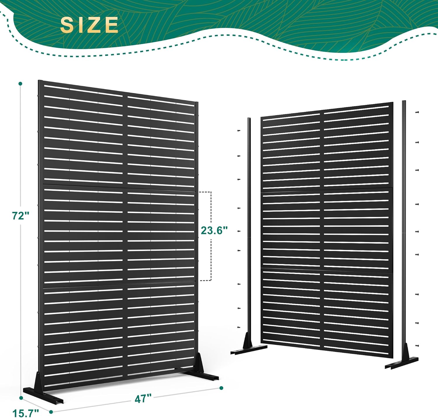 72" H×47" W Metal Privacy Screen Outdoor Privacy Screen Freestanding, Outdoor Privacy Screens and Panels for Patio Lawn Deck, Outdoor Privacy Panels Decorative Privacy Fence(Consists of 3 Panels)-VerdiqueGarden