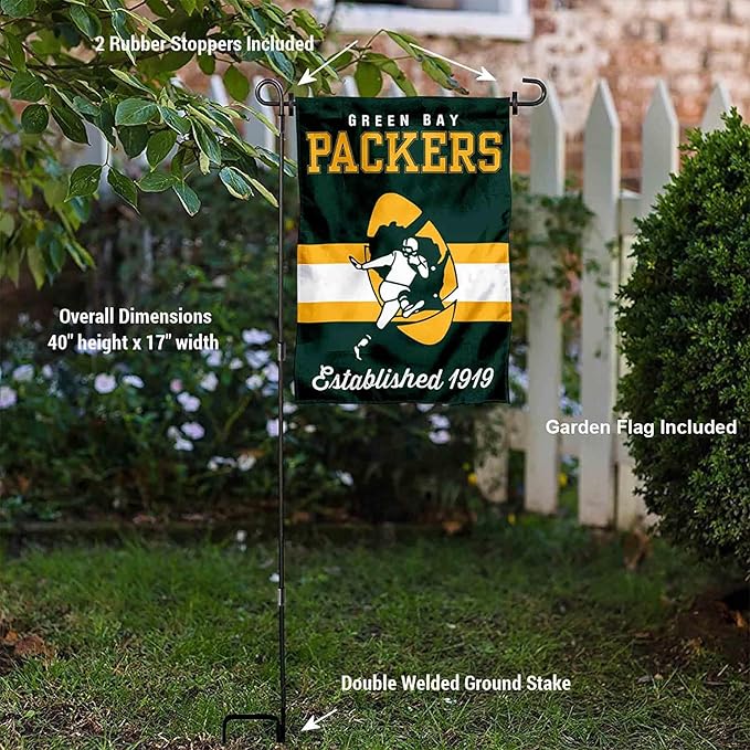 WinCraft Green Bay Packers Throwback Retro Vintage Garden Flag and Flagpole Mount-VerdiqueGarden