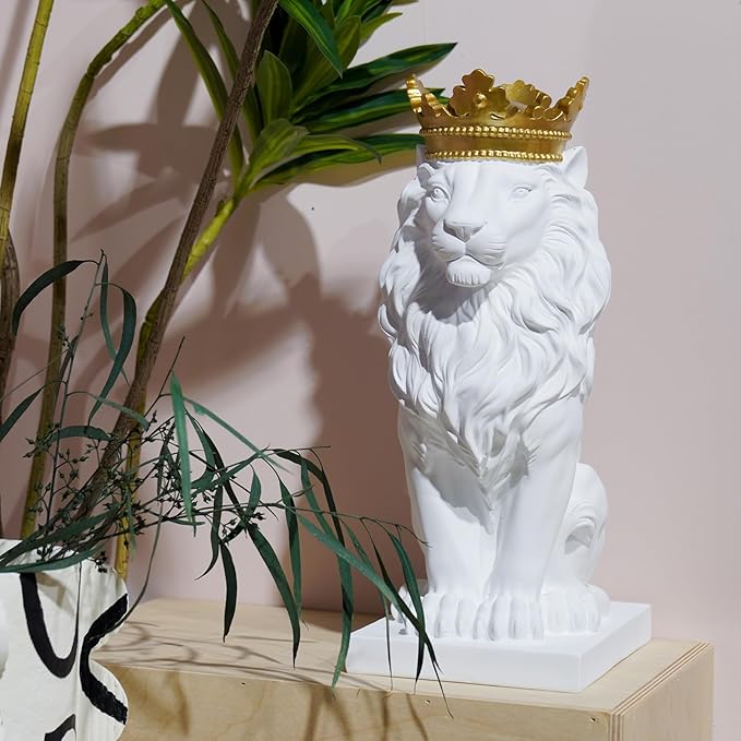LCdecohome Sculptures Home Decor Lion Statue 15 Inch White Lion Decoration for Living Room 8.5 * 5.5 * 15 Inch-VerdiqueGarden