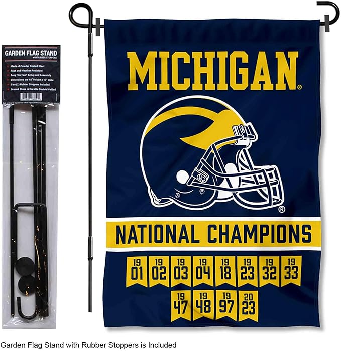 College Flags & Banners Co. Michigan Team University Wolverines 2023 and 12 Times 12x Football National Champions Garden Flag with Pole Stand Holder-VerdiqueGarden