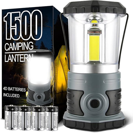 LED Camping Lantern, 1500 LM Lanterns for Power Outages with 4 D Batteries Included, Battery Powered Lantern Flashlight with 4 Light Modes, Weatherproof Tent Light for Storms and Hurricanes-VerdiqueGarden