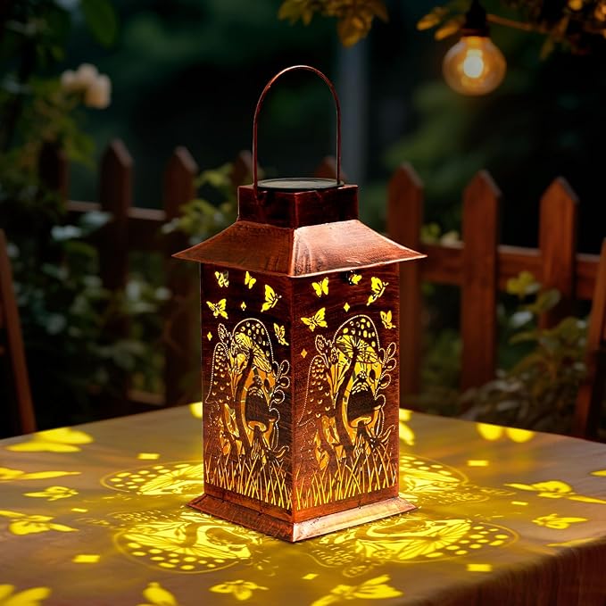 Homemory Mushroom Solar Lanterns Waterproof, Metal Hanging Hollowed-Out Metal Decor Lantern, LED Outdoor Decoration for Outside LED Lanternse for Yard, Backyard, Porch, Lawn-VerdiqueGarden