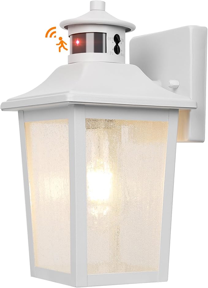 White Motion Sensor Outdoor Wall Light - Dusk to Dawn Outdoor Wall Lighting, Waterproof Exterior Light Fixture, Modern Porch Light Outside Wall Mount for House Patio Garage, Anti-Rust-VerdiqueGarden