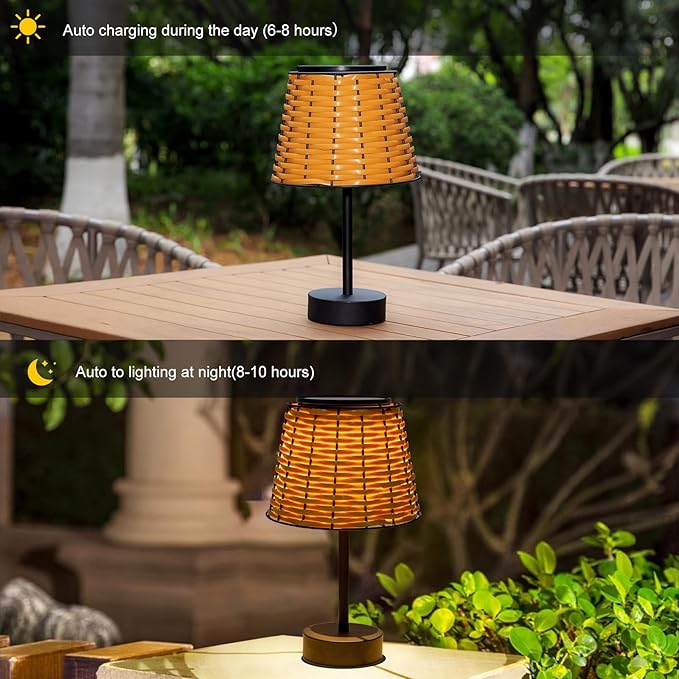 Solar Table Lamps for Outside,Handmade Rattan Woven LED Desk Outdoor Lamp Waterproof Boho Decoration for Garden,Yard,Patio,Porch,Trees,Lawn,Pathway(Austin Natural Brown)-VerdiqueGarden