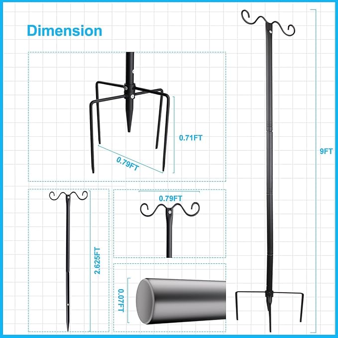 Lightdot Outdoor String Light Poles, 9FT Metal Patio Light Poles Post for Outside with Fork for Outside Hanging Backyard Garden, Deck Lighting Stand for Parties, Wedding, Halloween Decor -6Pack-VerdiqueGarden