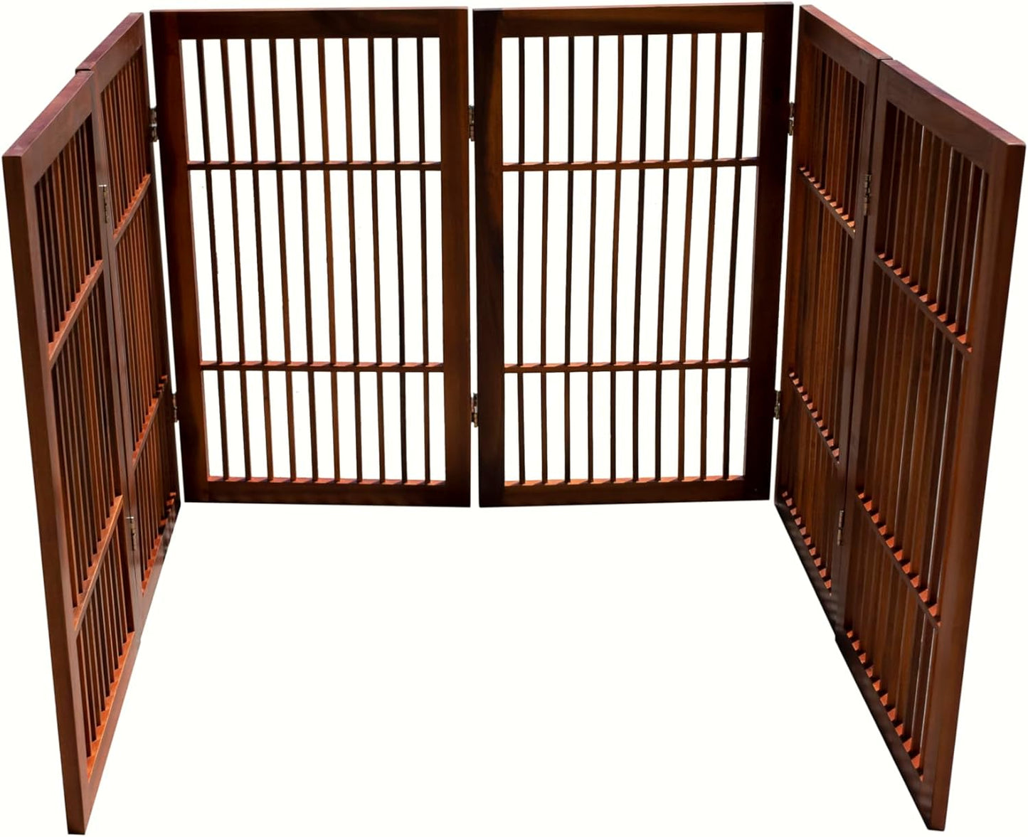 Pet Dog Gate Strong and Durable Freestanding Folding Acacia Hardwood Portable Wooden Fence Indoors or Outdoors by Urnporium (Brown Pet Gate, 6 Panel 30" Tall)-VerdiqueGarden