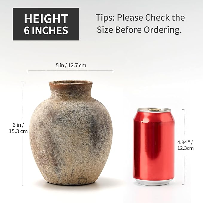 SIDUCAL Ceramic Decorative Flower Vase | 6 Inch Pottery Rustic Farmhouse | Boho | Whitewashed Terracotta Vase for Home Decor, Table, Living Room, Bathroom, Shelf, Mantel Decoration-VerdiqueGarden