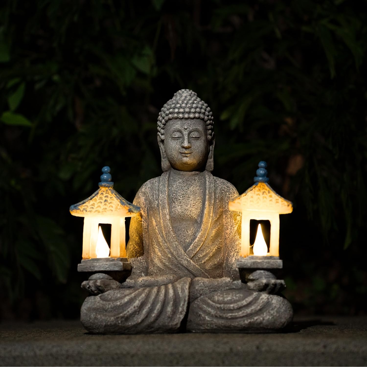 Meditating Buddha Statue with Solar Lights, Zen Garden Decor for Home, Patio, Yard, Outdoor – Unique Gift for Women and Friends(Two Pavilions)-VerdiqueGarden