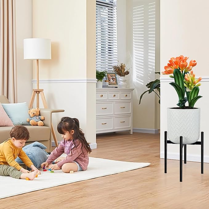 12 Inch Flower Pot Without Bracket with Drainage Holes Suitable for Indoor and Outdoor Decorative Planting (White Rectangle, 12 Inches)-VerdiqueGarden