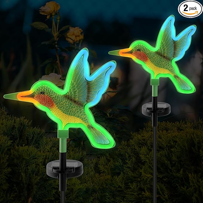 Hummingbird Solar Garden Decor,Hummingbird Outdoor Solar Lights,LED Hummingbirds Light Outside,Solar Garden Lights, Outdoor Decorations for Yard and Patio Pathway Lawn (2 Pack)-VerdiqueGarden