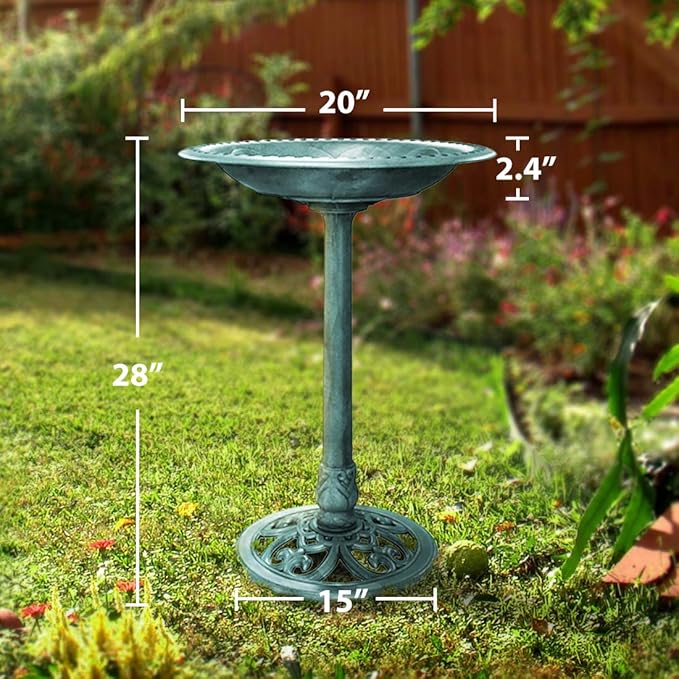 VIVOHOME 28 Inch Height Polyresin Lightweight Antique Outdoor Garden Bird Bath Green-VerdiqueGarden
