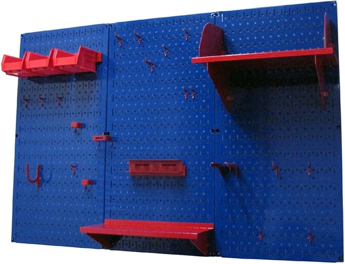 Wall Control Pegboard Organizer 4 ft. Metal Pegboard Standard Tool Storage Kit with Blue Toolboard and Red Accessories-VerdiqueGarden