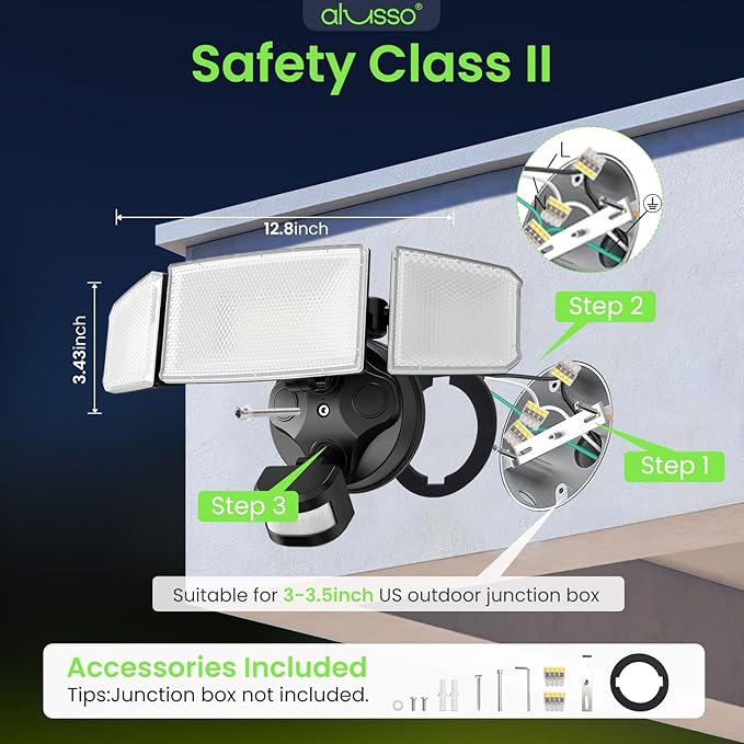 ALUSSO® LED Security Lights Motion Sensor, 60W 6000LM 3 Modes Flood Lights Outdoor Motion Sensor, 3CCT 3 Heads Outdoor Security Light Wet Location Use for House Garage Yard Walkway Black-VerdiqueGarden