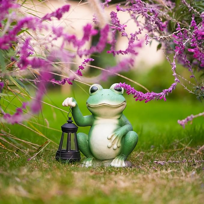 Large Frog Garden Decor for Outside Solar Powered Sculptures for Garden Patio Cute Animal Garden Statues Home Easter Ornaments, Gifts for Mom Grandma-VerdiqueGarden