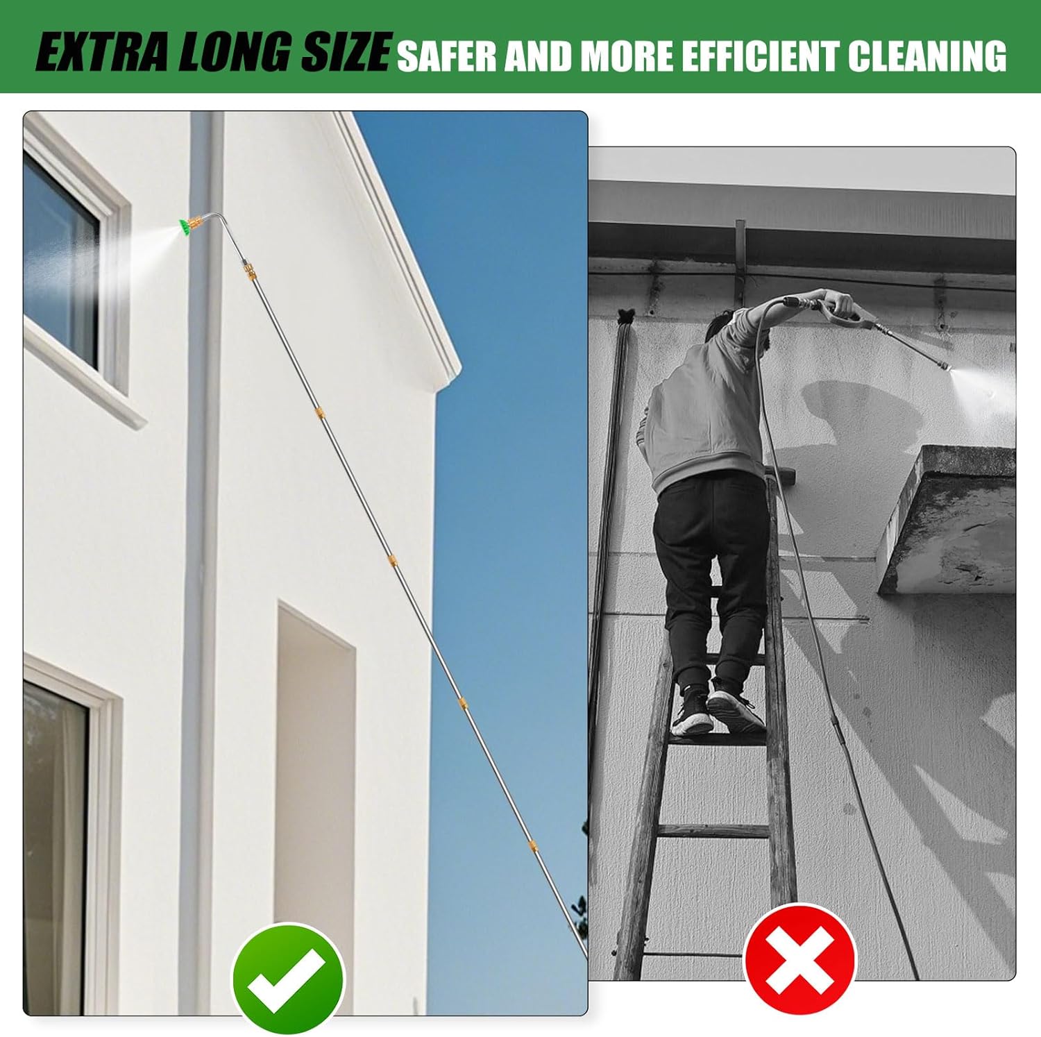 Gutter Cleaning Tools From the Ground, 10 Pack 9 FT Pressure Washer Extension Wand, Power Washer Lance With 6 Pressure Washer Spray Nozzle Tips, 30°, 90°, 120° Gutter Cleaner Curved Rod, 4000 PSI-VerdiqueGarden