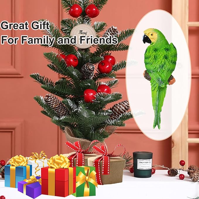 Bright Resin Parrot Statues and Figurines Home Decorations, Realistic Tropical Parrot Sculpture for Wall Decor, Tree, Patio, Garden, Outdoor Pool Statues DIY Bird Ornament(Green)-VerdiqueGarden