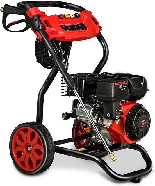 Gas Pressure Washer, 3950 PSI and 2.6 GPM, 7HP Engine with Copper Pump, 25FT Hose and Foam Cannon, 4 Nozzles, for Cars, Driveways, Fences-VerdiqueGarden
