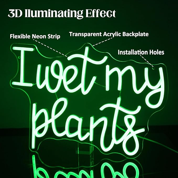 I Wet My Plants Neon Sign Green Letters LED Signs for Wall Decor Green Plant Neon Lights Words Neon Light Sign for Garden Living Room Bedroom Porch Decor Plant Gifts for Plant Lovers-VerdiqueGarden