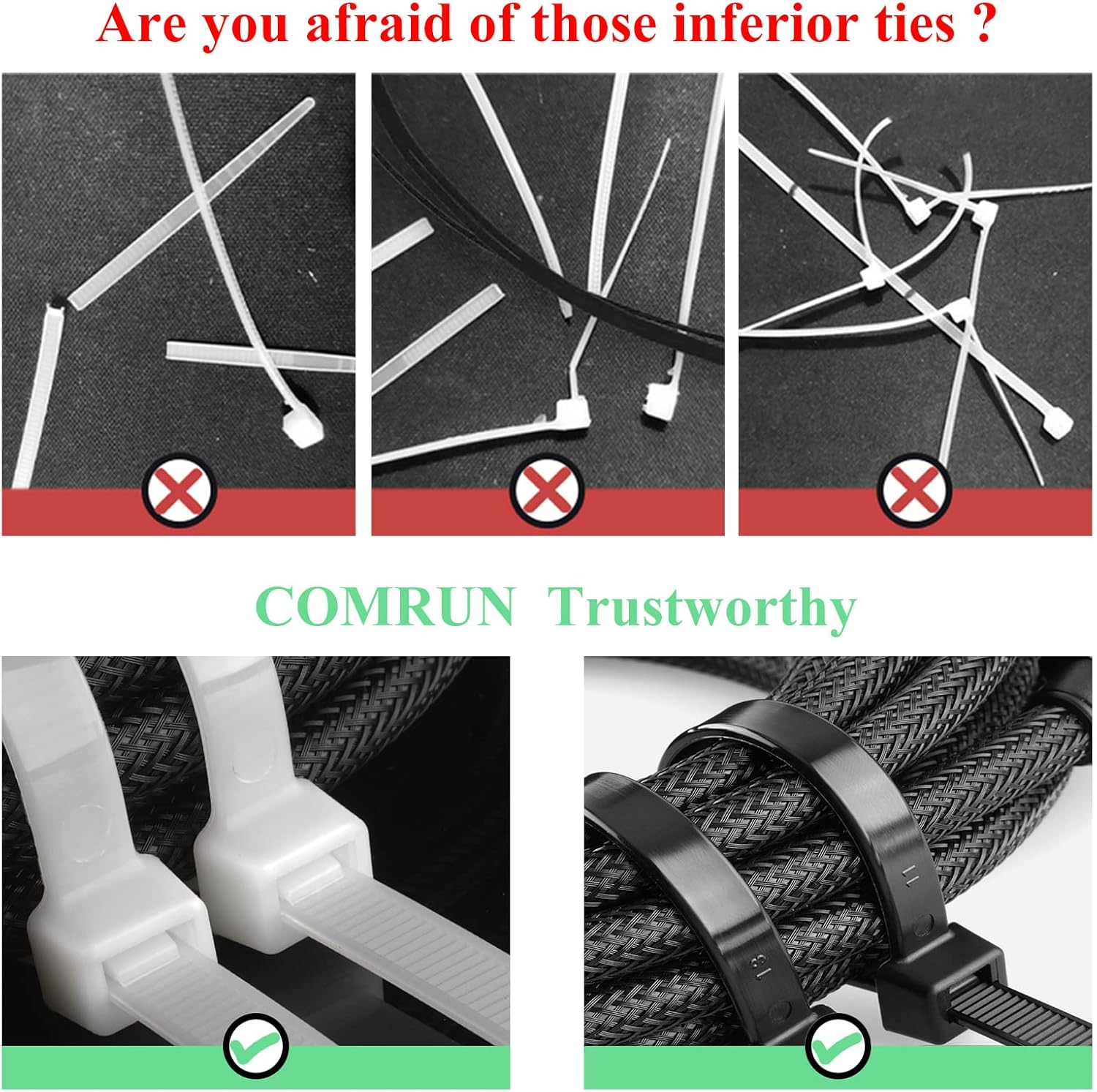 4 Inch White Cable Tie Zip Ties Nylon Zip Ties Plastic Ties 100Pcs-VerdiqueGarden