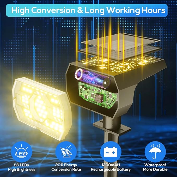 NYMPHY Solar Lights Outdoor Waterproof IP68, 56 LED 3 Lighting Modes Solar Powered Garden Yard Spot Solar Lights for Outside Landscape- 4 Pack (Warm White)-VerdiqueGarden