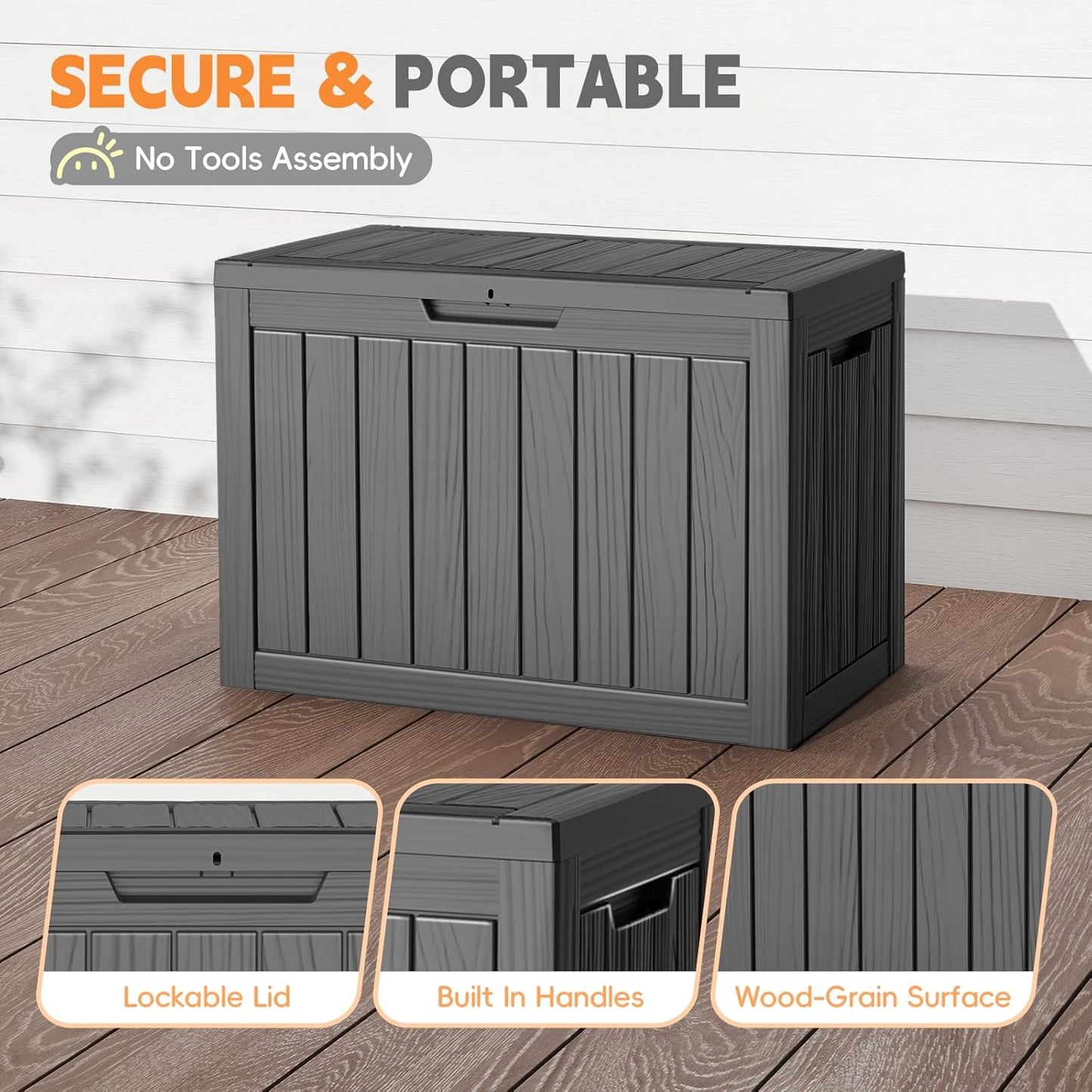 Outdoor Storage Box, 50 Gallon Waterproof Resin Deck Box, Storage Bin for Package Delivery, Patio Furniture Cushion, Garden Tools, Pool Accessories, Weatherproof and UV Resistant-VerdiqueGarden