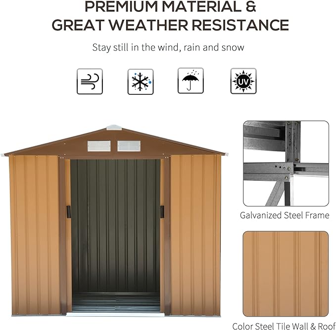 Outsunny 7' x 4' Outdoor Storage Shed, Garden Tool Metal Shed with Foundation Kit, Double Lockable Door, Air Vents and Sloping Roof, for Backyard, Patio, Lawn, Yellow-VerdiqueGarden