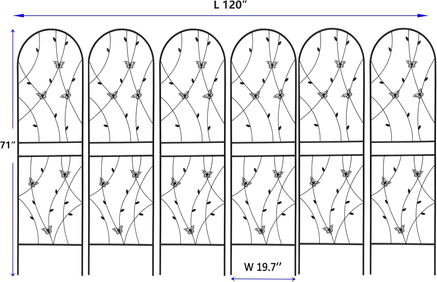 6 Pack Metal Garden Trellis 6FT Outdoor Garden Fence Rustproof Trellis for Climbing Plants Support Roses Flower Lawn Decoration, Black 71" Tall-VerdiqueGarden