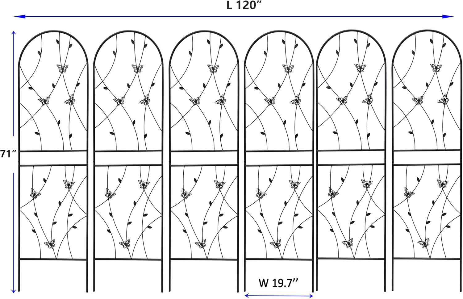 6 Pack Metal Garden Trellis 6FT Outdoor Garden Fence Rustproof Trellis for Climbing Plants Support Roses Flower Lawn Decoration, Black 71" Tall-VerdiqueGarden