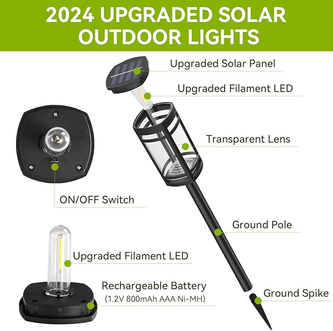 12 Pack Solar Lights Outdoor Waterproof for Garden Pathway Walkway Driveway Yard Lawn Decorative Landscape Lighting. (Warm White Light, 12)-VerdiqueGarden