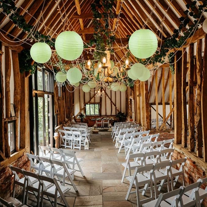 WYZworks - Pack of 10 Round Paper Lanterns 12 x 12 x 12 inches Hanging Paper Lanterns Lamp for Wedding, Birthday, Party and Home Decorations Light Apple Green-VerdiqueGarden