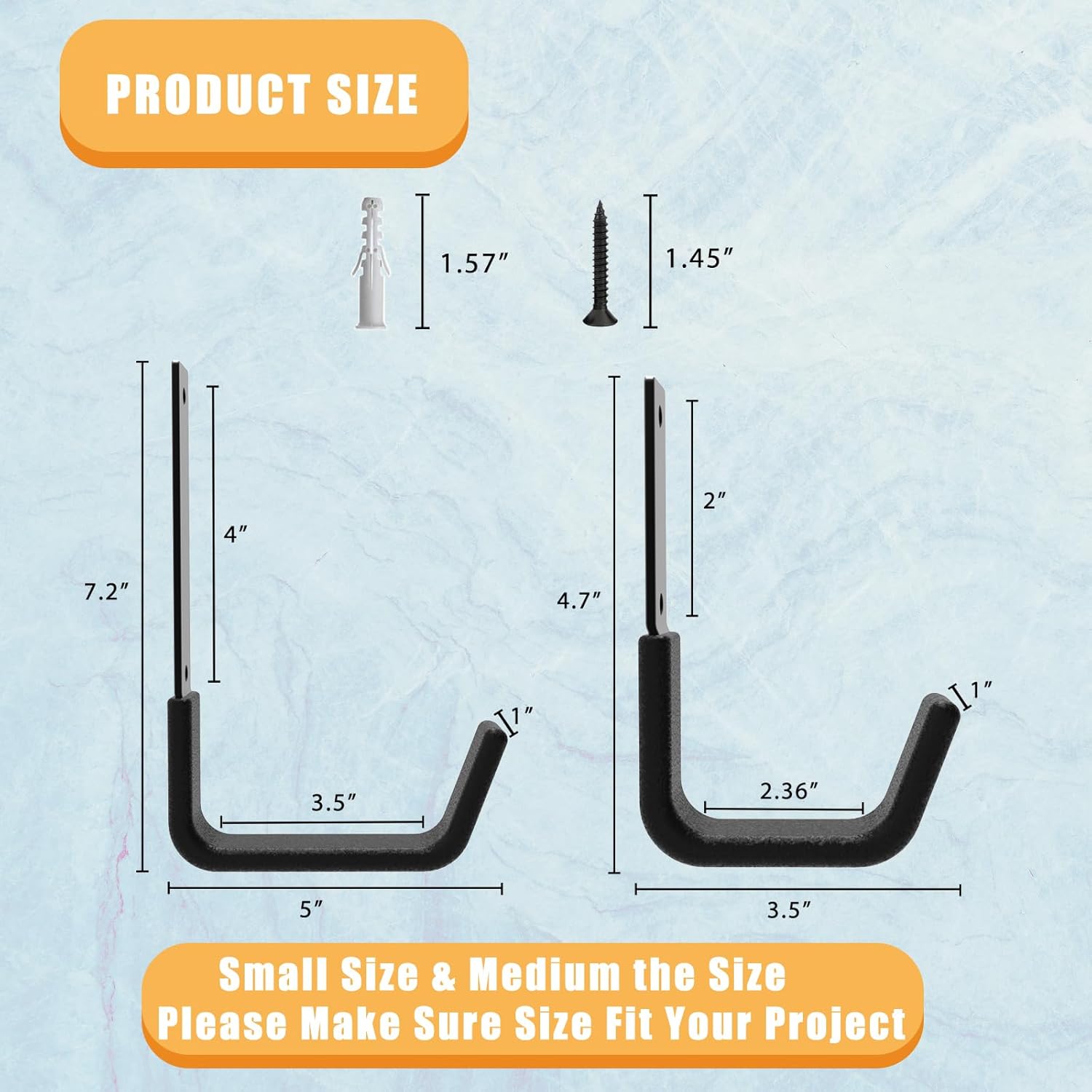 Heavy Duty Utility Hook System - Wall Mounted Garage Hooks for Bikes, Ladders, Tools & More - Black-VerdiqueGarden