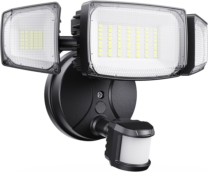 Olafus 80W Motion Sensor Outdoor Lights, 8000lm Hardwired Motion Flood Light Dusk to Dawn, IP65 Waterproof LED Security Floodlights, 6500K Motion Detector Lights for Outside, Black-VerdiqueGarden