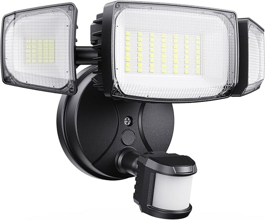 Olafus 80W Motion Sensor Outdoor Lights, 8000lm Hardwired Motion Flood Light Dusk to Dawn, IP65 Waterproof LED Security Floodlights, 6500K Motion Detector Lights for Outside, Black-VerdiqueGarden