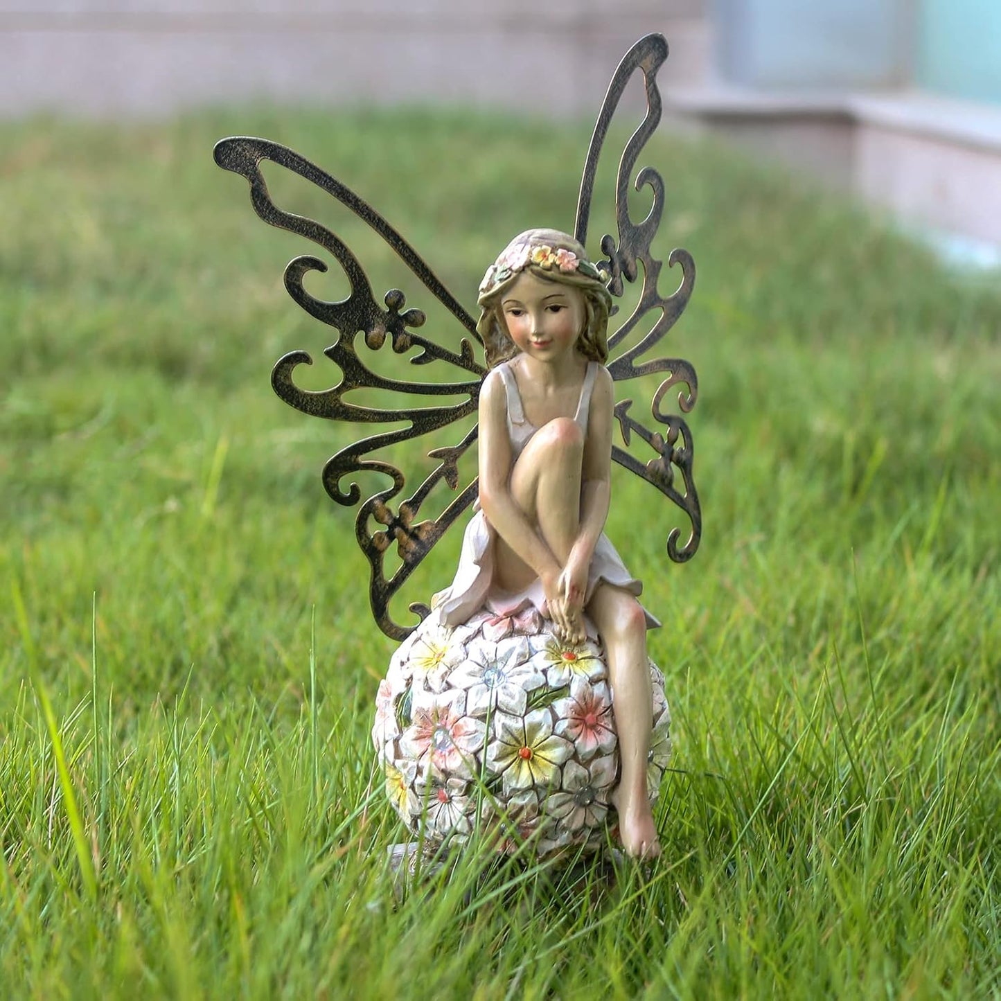 Flower Fairy Garden Decor,Garden Fairy Statues Outdoor,Solar Powered Outdoor Fairy Figurine Accessories,Patio Lawn Yard Porch, Resin Ornaments for Outside Gifts,9.45 Inches Tall-VerdiqueGarden