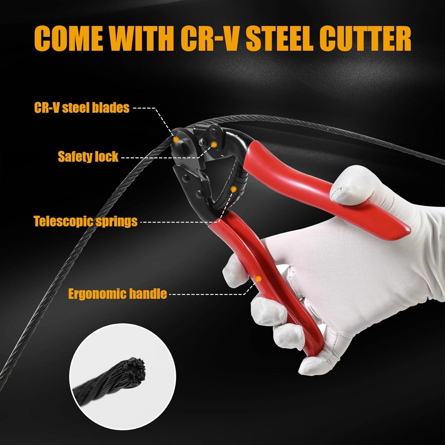 600FT 1/8" Stainless Steel Cable Black, Wire Rope with Cable Cutter, 7x7 Strands,1800lbs Breaking Strength, Aircraft Cable Rope for Deck Cable Railing, Stair, Fence, DIY Balustrades-VerdiqueGarden