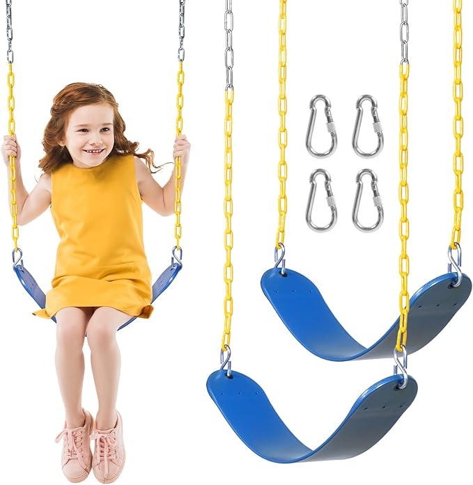 DECORLIFE 2-Pack Swing Seats for Swing Set, Support 330lb, Swings Replacement Kits with Coated Chains for Kids Adults, Swing Set Accessories with Snap Hooks for Outdoor Backyard Playground, Blue-VerdiqueGarden