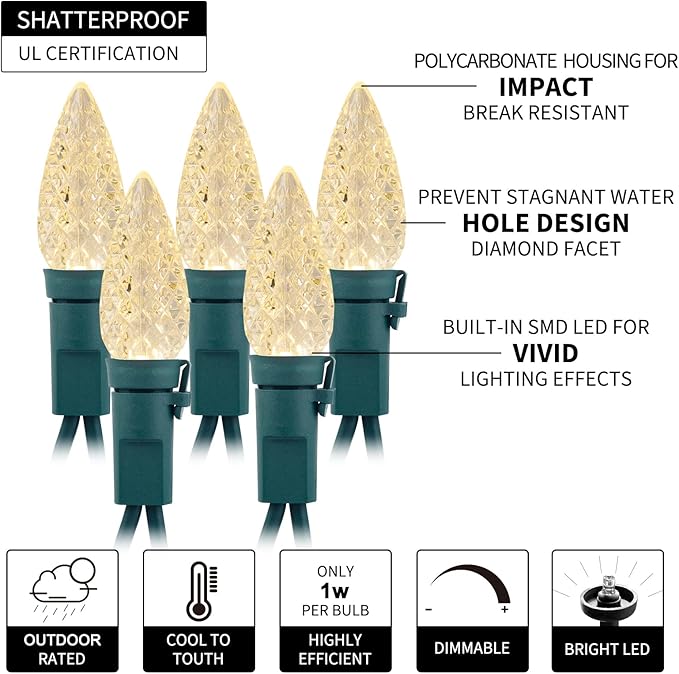 C6 LED Christmas String Lights, 33 Feet 100 LED Strawberry Lights Plug in, Waterproof Twinkle Fairy String Lights for Indoor Outdoor Holiday Garden Yard Party Tree Decoration (Warm White)-VerdiqueGarden