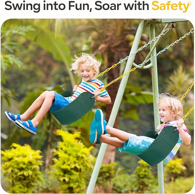 Decorlife 2 Pack Outdoor Swings Seats with 66" Rust-Resistant Heavy Duty Chain, Playground Swing Set Accessories Replacement Anti-Slip Seats, Backyard Swing Support 330lb for Kids or Adults (Green)-VerdiqueGarden