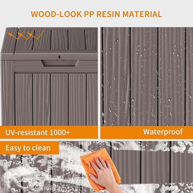 28 Gallon Resin Deck Box, Lockable Patio Outdoor Storage Box for Furniture, Garden Tools and Tools Storage, Waterproof Outside Storage Boxes - Grey-VerdiqueGarden