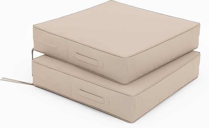 Patio Chair Cushions 24 X 24 X 5 Inch Waterproof Outdoor Seat Cushions for Patio Furniture, Outdoor Sofa Couch Pads with Ties & Handle, Set of 2, Sand-VerdiqueGarden