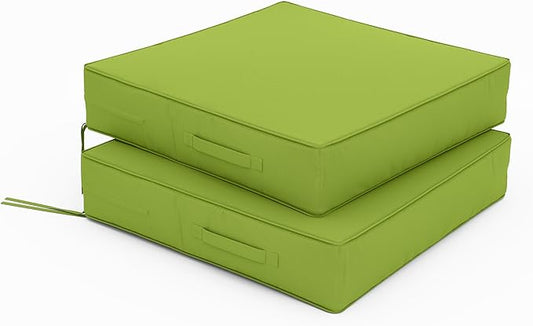 Patio Chair Cushions 24 X 24 X 5 Inch Waterproof Outdoor Seat Cushions for Patio Furniture, Outdoor Sofa Couch Pads with Ties & Handle, Set of 2, Grass Green-VerdiqueGarden
