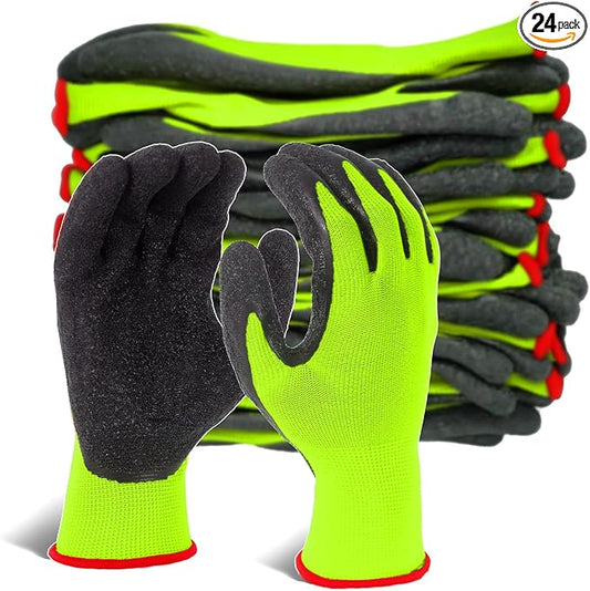Evridwear Crinkle Latex Rubber Hand Coated Safety Work Gloves for Men Women General Multi Use Construction Warehouse Gardening Assembly Landscaping (Medium,Green- 12Pair)-VerdiqueGarden