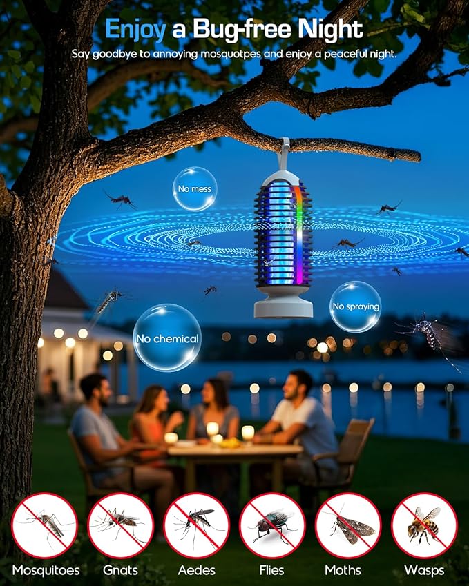 (2 Pack) Bug Zapper Outdoor with Marquee Light, Cordless Mosquito Zapper, 4000mAh Rechargeable Bug Zapper Indoor, Auto On/Off Waterproof Mosquito Trap Fly Zapper for Patio Backyard Kitchen Camping