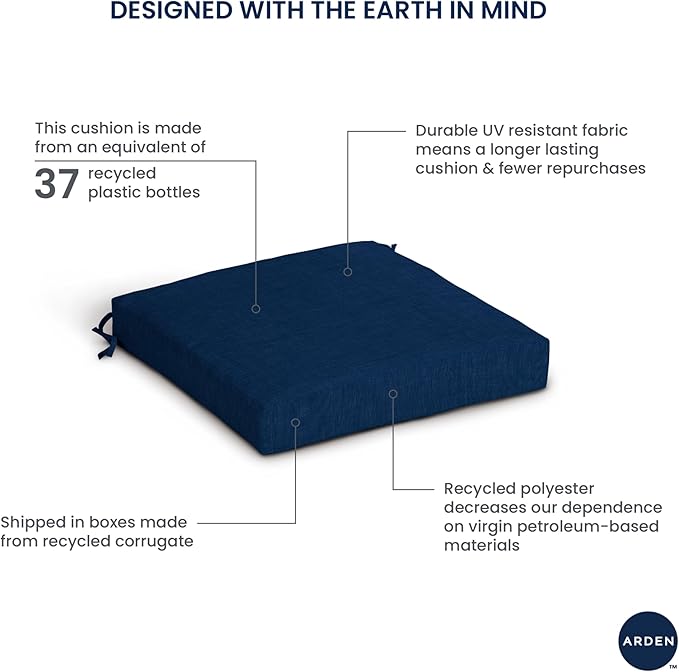 Arden Seat Cushion, 21 x 21, Rain-Proof, Fade Resistant, Cushion for Patio Dining, Adirondack, and Outdoor Chairs Black Cabana Stripe-VerdiqueGarden