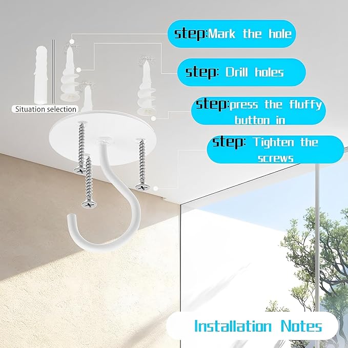 Ceiling Hooks for Hanging Plants - Metal Heavy Duty Wall Mounted Hangers for Hanging Bird Feeders, Planters, Wind Chimes, Include Professional Drywall Anchors (3-Pack (White)-VerdiqueGarden